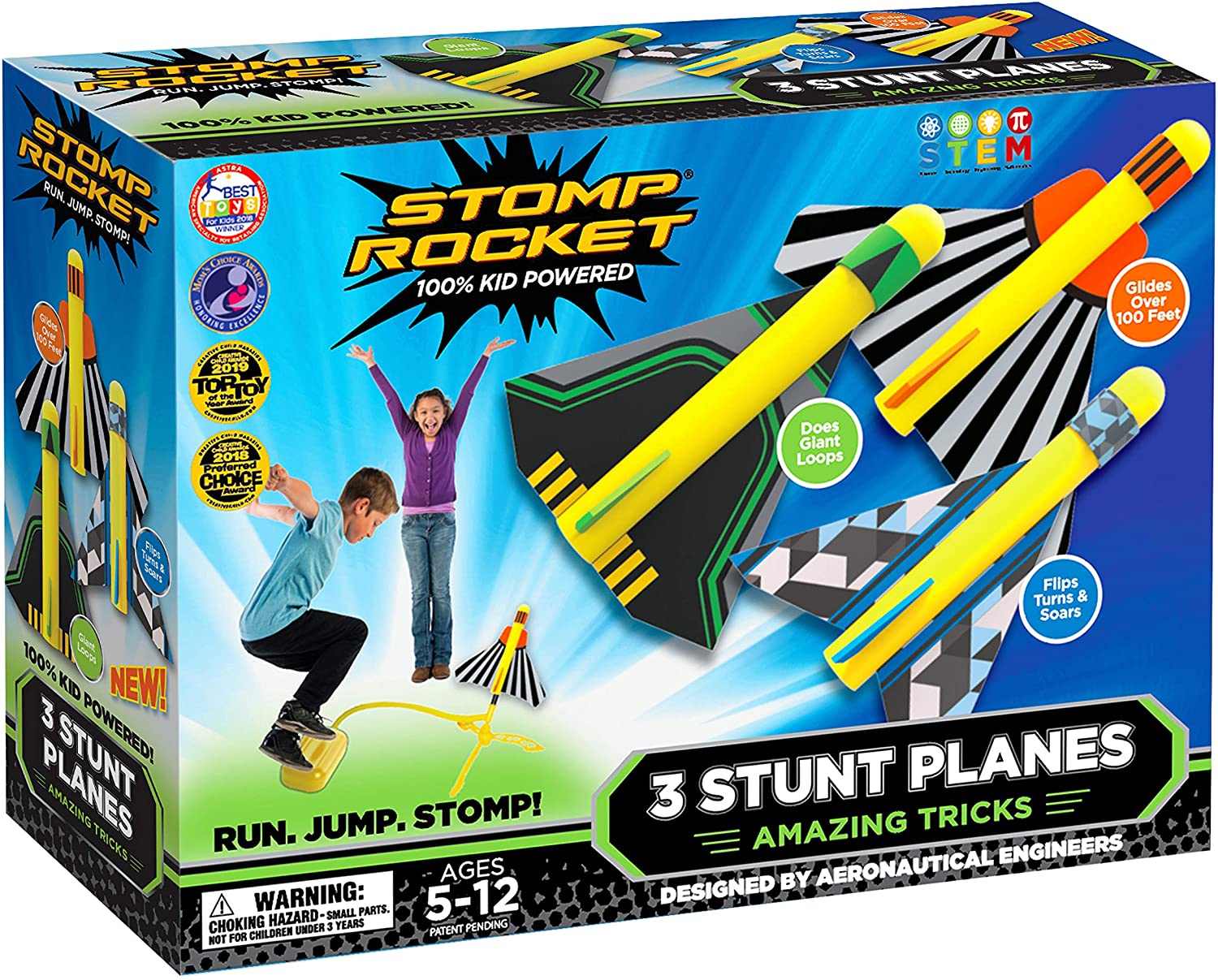 Ab 5 Jahren Druckluft Rakete Stomp Rocket Stunt Planes Stunt Flugzeuge 